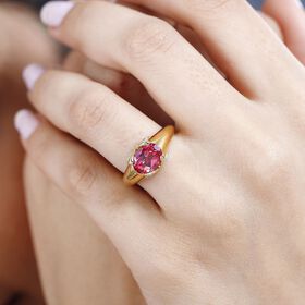 Lab Grown Padparadscha-Saphir, Wei&szlig;er Zirkon Ring, 925 Silber Gelbgold Vermeil (Gr&ouml;&szlig;e 19.00) ca. 2.78 ct