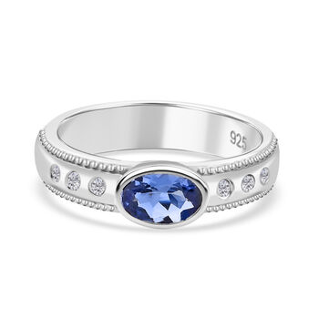 Tansanit und Zirkon Ring 925 Silber platiniert (Gr&ouml;&szlig;e 16.00) ca. 0,57 ct