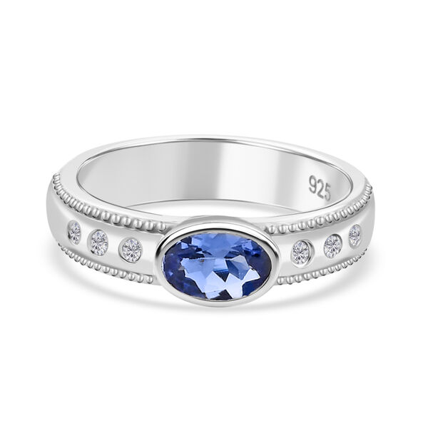 Tansanit und Zirkon Ring 925 Silber Platin-&Uuml;berzug