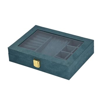 Schmuckbox aus Samt mit transparentem Fenster, 20x15x5cm, T&uuml;rkis