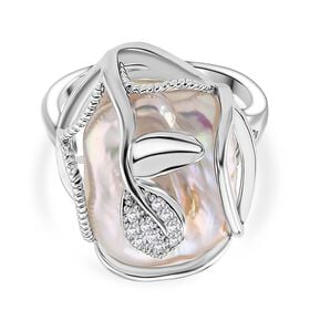 Weiße Süßwasser Perle, Weißer Zirkonia Ring Nickelfreies Messing Flexibles cm