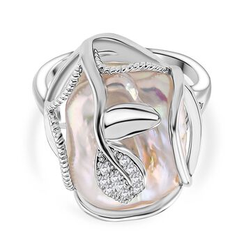 Wei&szlig;er S&uuml;&szlig;wasserperle und Zirkonia flexibler Ring