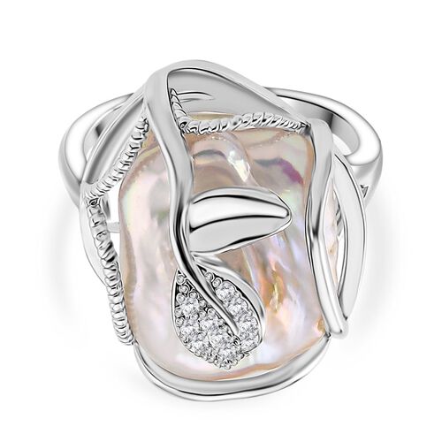 Weiße Süßwasser Perle, Weißer Zirkonia Ring Nickelfreies Messing Flexibles cm image number 0