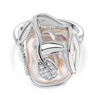 Weiße Süßwasser Perle, Weißer Zirkonia Ring Nickelfreies Messing Flexibles cm
