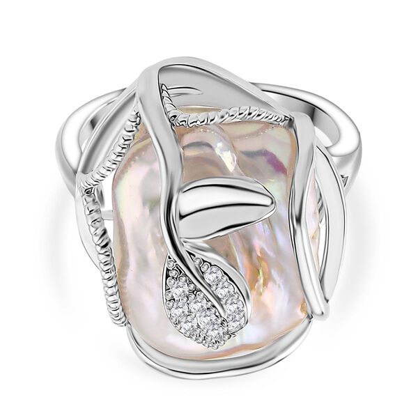 Weißer Süßwasserperle und Zirkonia flexibler Ring image number 0