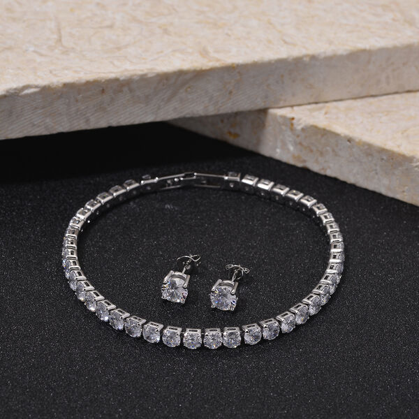 Weißer Zirkonia Schmuckset Nickelfreies Messing rhodiniert image number 1