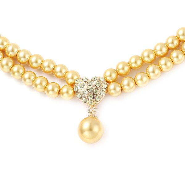 2er-Set- goldene, simulierte Perlen und Champagner-Kristall-Halskette 50 cm und Ohrringe image number 4