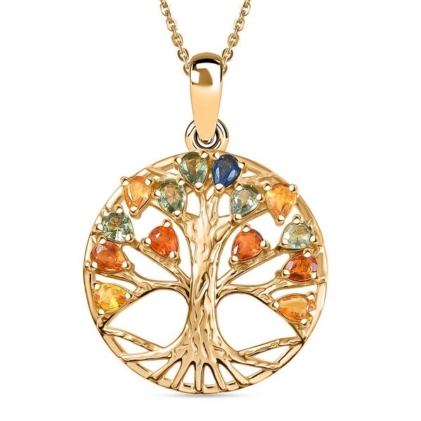 D'Joy AA Mehrfarbig Saphir, Blauer Saphir Schmuckset ca. 50 cm 925 Silber 750 Gelbgold Vermeil ca. 2.14 ct