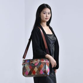 Chaos by Elsie - Echtleder Umhängetasche mit RFID-Schutz, Mattes Krokodil-Prägemuster, 34x14x25 cm