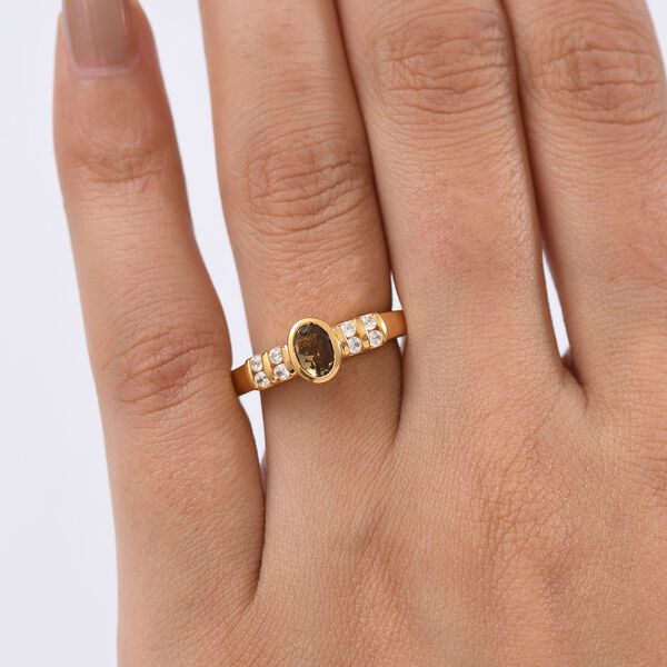 D'Joy AA Natürlicher goldener Tansanit, Weißer Zirkon Ring 925 Silber 750 Gelb Vergoldet (Größe 18.00) (10-15 Werktage Lieferzeit) ca. 0.79 ct image number 2