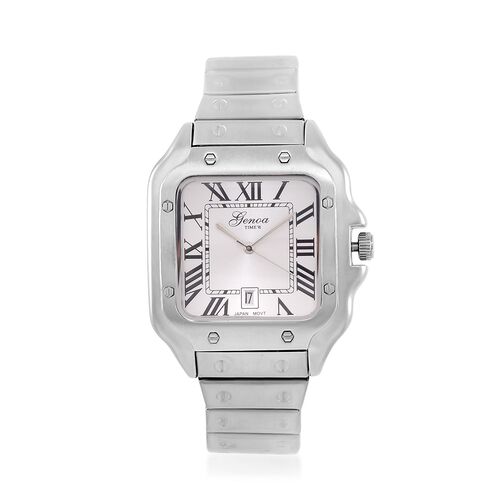 GENOA - Elegante Japan-Uhr mit Datumsfunktion, IPS-versilbertem Gehäuse, römischen Ziffern, Edelstahlarmband, 3 ATM Wasserdichtigkeit, 20 cm image number 0