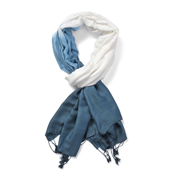 Maxikleid aus Viskose-Crepe mit Lurex Ombre-Schal mit Quasten aus Poly-Seide-Modal und Crossbody Tasche Dunkelblau image number 12