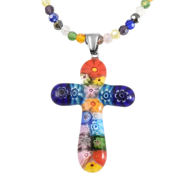 Mehrfarbige Muranoglas-Stil Halskette, 50 cm, Edelstahl (Größe 20.00) ca. 90,00 ct image number 0