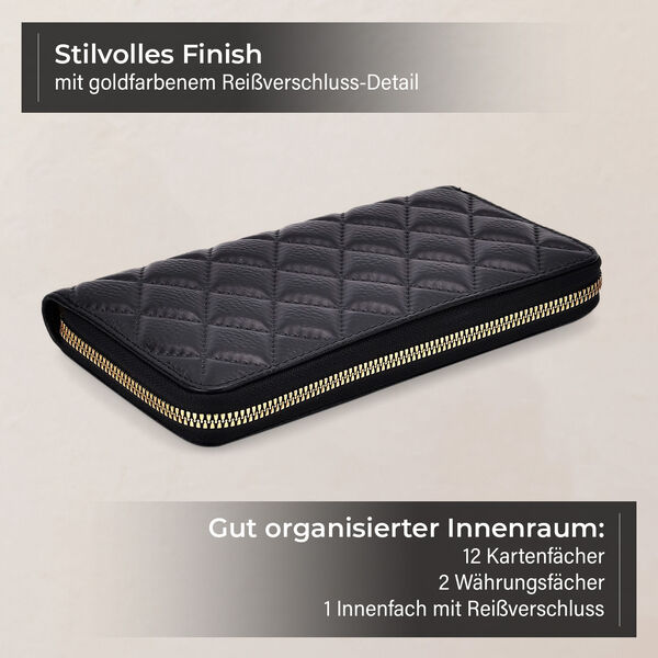 Brieftasche aus echtem Leder mit RFID-Schutz in Stepp-Optik, 19x2,5x9,5cm, Schwarz image number 4