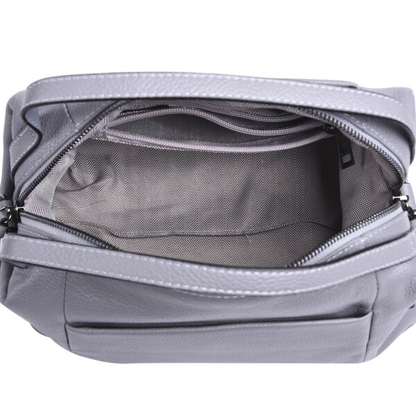 Exklusive Lederkollektion, Umh&auml;ngetasche, echtes Leder mit Futter, Rei&szlig;verschluss und mehreren Taschen, Hellgrau image number 4