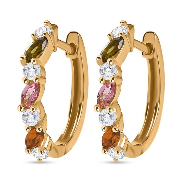 AA Mehrfarbig-Turmalin, Wei&szlig;er Zirkon Ohrringe 925 Silber 750 Gelbgold Vermeil ca. 1,06 ct. image number 4