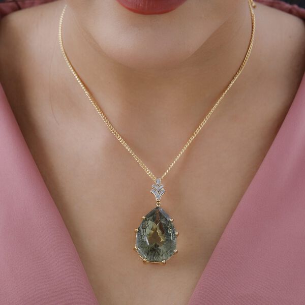 Prasiolith und wei&szlig;er Zirkon Anh&auml;nger mit Kette, 925 Silber vergoldet ca. 50.23 ct image number 2