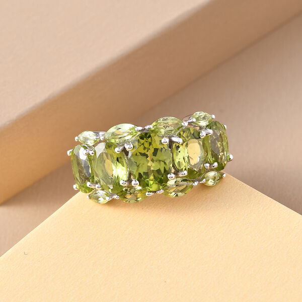 Nat&uuml;rlicher Peridot-Ring, 925 Silber platiniert  ca. 5,85 ct image number 2