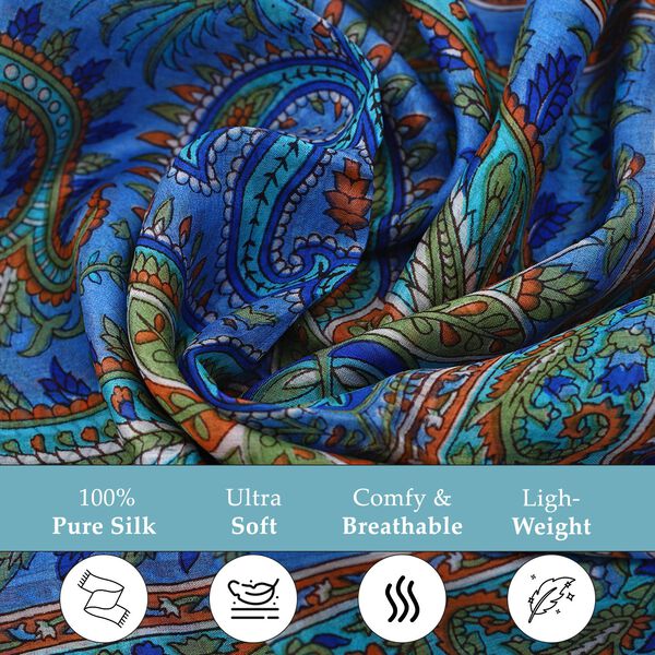 Natur-Seidenschal, Edelstein Schl&uuml;sselanh&auml;nger im Geschenkbox, 48x160 cm, Blau image number 6