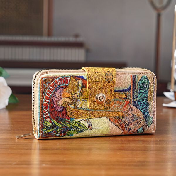 Langbörse mit Alphonse-Mucha-Motiv, 19x4x9 cm, Gelb image number 2