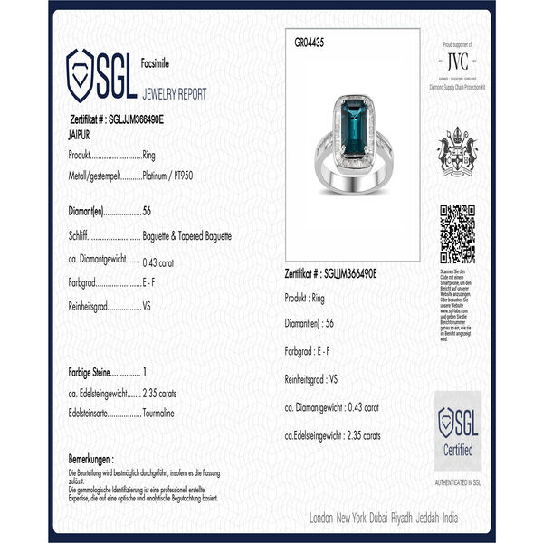 RHAPSODY - AAAA Pirineu Lagunen Turmalin, Weißer Diamant SGL zertifiziert Ring 950 Platin (Größe 18.00) ca. 2.76 ct image number 9