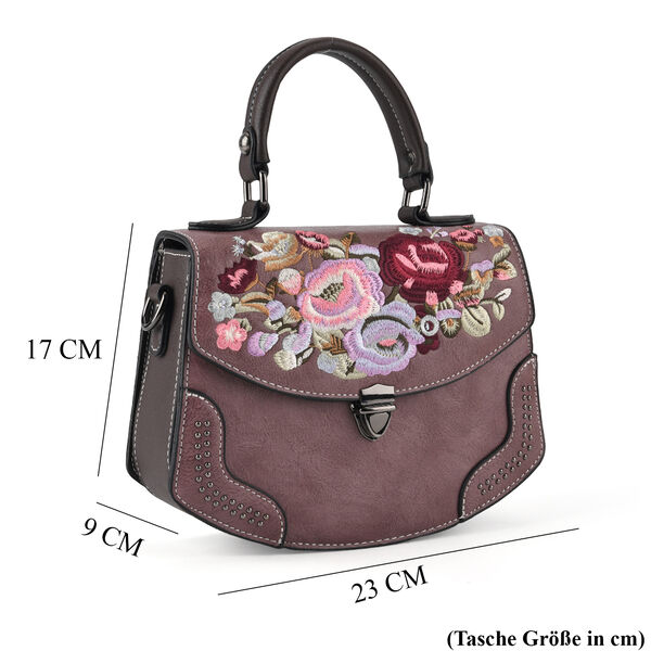 Kompakte Kunstprint Crossbody Tasche mit floralem Design, 23x9x17cm, Lila image number 7