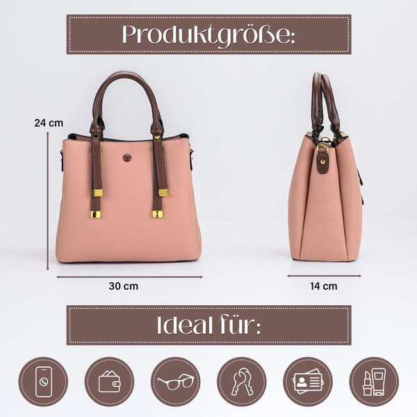 Vielseitige Umh&auml;ngetasche aus echtem Leder mit abnehmbarem Schulterriemen, 30x14x24 cm, Rosa image number 6