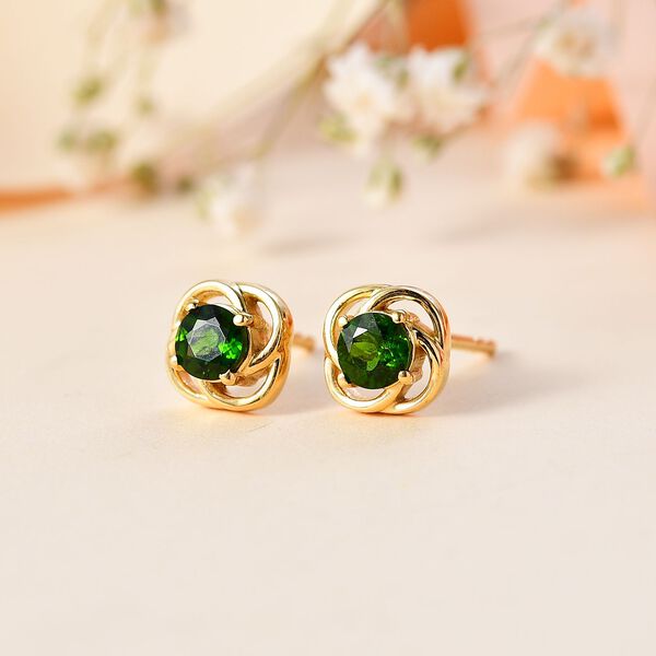 Nat&uuml;rlicher Chromdiopsid Ohrringe 925 Silber vergoldet ca. 0,54 ct. image number 2