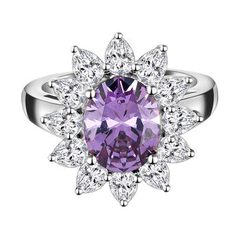 Amethyst und wei&szlig;er Zirkonia-Ring, reines Ionenbeschichtetes Messing (Gr&ouml;&szlig;e 20.00) ca. 7,26 ct
