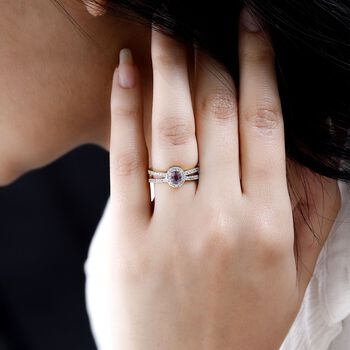 AA Nat&uuml;rlicher Tansanischer Lavendel-Spinell, Wei&szlig;er Zirkon Ringe 925 Silber vergoldet (Gr&ouml;&szlig;e 19.00) ca. 0.93 ct