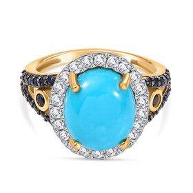 AAA amerikanischer natürlicher Sleeping Beauty Türkis, blauer Saphir und Moissanit-Ring - 5,38 ct.