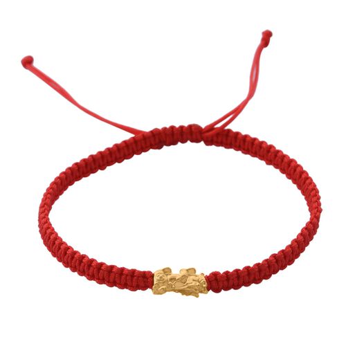 Flexibles, rotes Fadenarmband mit Pixiu-Anhänger in 999 Gold, 18cm image number 0