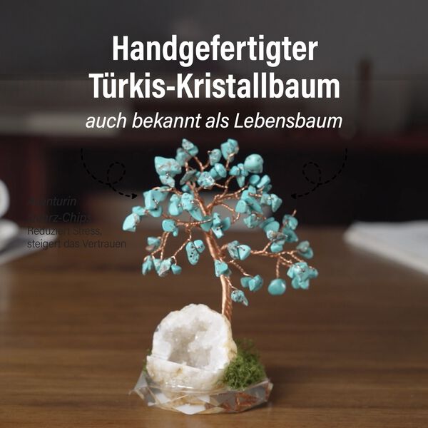 Handgefertigter Amethyst-Lebensbaum aus Heilsteinen, Gl&uuml;cksbaum mit Kupferdraht und Naturkristallen, ca. 12x12cm