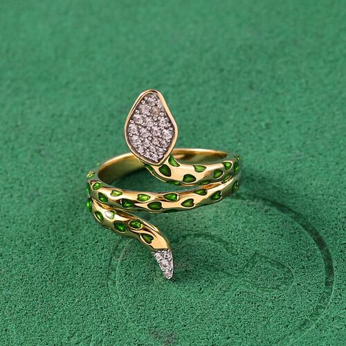 Weißer Zirkon Ring 925 Silber 750 Gelb Vergoldet (Größe 17.00) ca. 0,36 ct image number 1