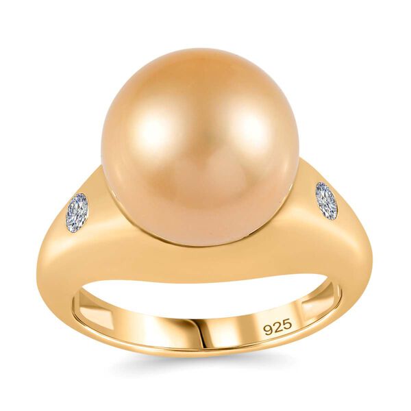 AA goldener Südseeperlen- und Moissanit-Ring - 12,65 ct. image number 4