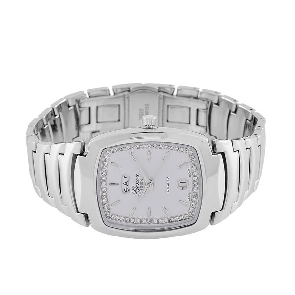 GENOA  - Eleganz-Uhr mit Mond- und Wochenanzeige, Japanisches Uhrwerk und Weißem Kristallzifferblatt, Reiner Edelstahl, 20 cm image number 5