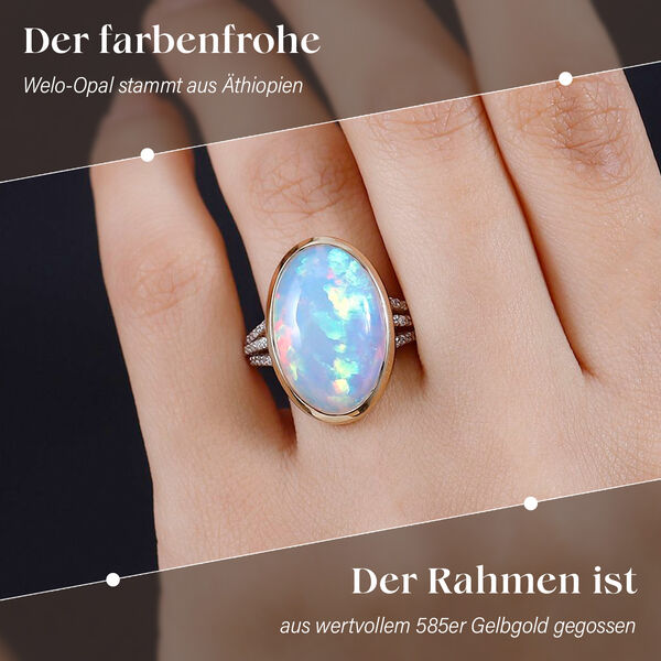 AAAA nat&uuml;rlicher, &auml;thiopischer Welo Opal und Diamant-Ring in 585 Gelbgold - 8,18 ct. image number 3