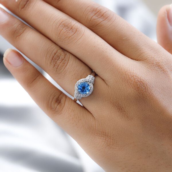 Schweizer Blautopas, Weißer Zirkon Ringe 925 Silber platiniert (Größe 17.00) ca. 1.89 ct image number 2