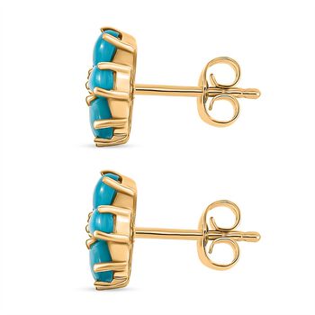 D'Joy AA Sleeping Beauty T&uuml;rkis, Wei&szlig;er Zirkon Ohrringe 925 Silber 750 Gelb Vergoldet ca. 1.86 ct