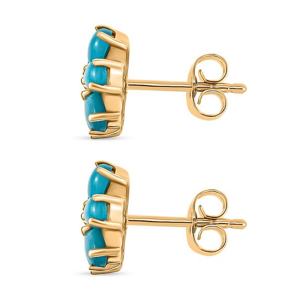 D'Joy AA Sleeping Beauty T&uuml;rkis, Wei&szlig;er Zirkon Ohrringe 925 Silber 750 Gelb Vergoldet ca. 1.86 ct image number 4