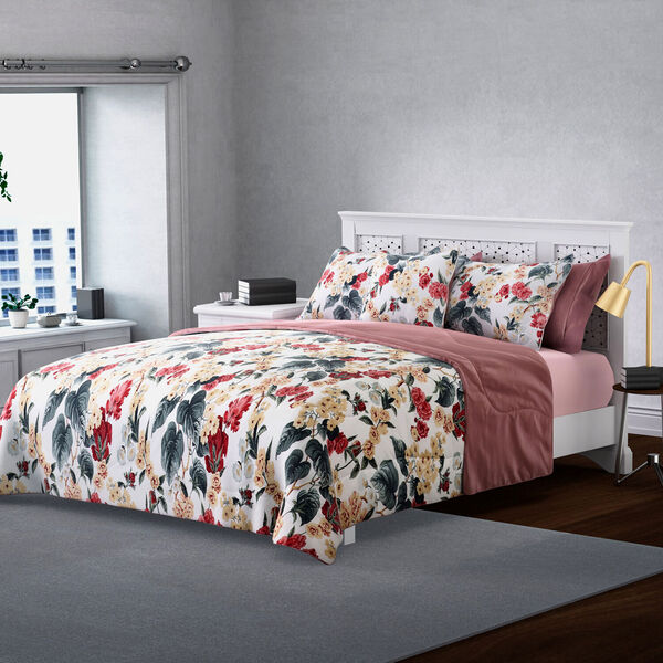 Serenity Night: 3er Set &ndash; Seidensteppdecke und 2 Kissenbez&uuml;ge, Blumenmuster, Mehrfarbig