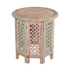 NAKKASHI - handgeschnitzter klappbarer Beistelltisch aus Mangoholz, 45x45 cm, weiß lackiert