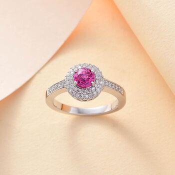 Zertifiziert und gepr&uuml;ft AAA Rosa Saphir und Diamant Ring in 417 Wei&szlig;gold - 1 ct