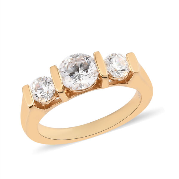 LUSTRO STELLA Hergestellt mit ZIRKONIA 3 Stein Ring 925 Silber 585 Vergoldet (Gr&ouml;&szlig;e 16.00) image number 2