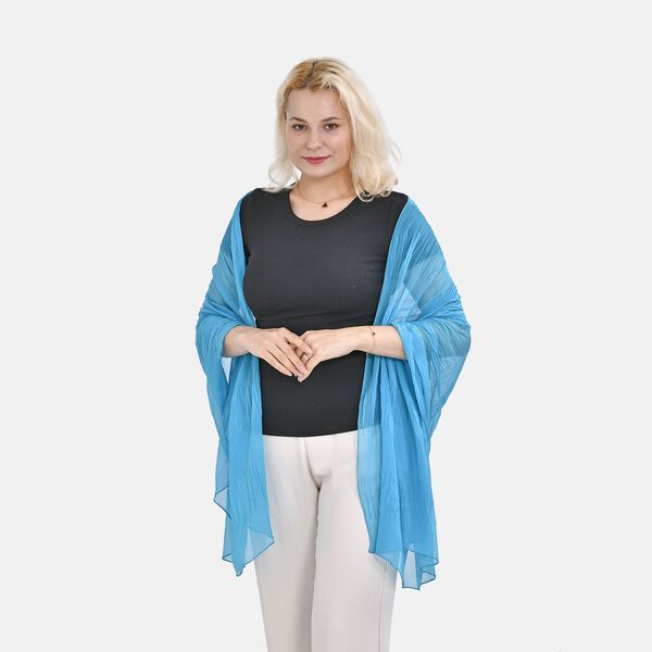 LA MAREY - 100% Maulbeeren-Seidenschal, Chiffon, 60x170 cm, Blau-Türkis image number 8