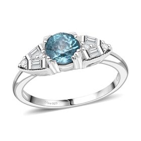 D'Joy AA Blauer Zirkon, Weißer Zirkon Ring 925 Silber rhodiniert (Größe 17.00) ca. 1,68 ct