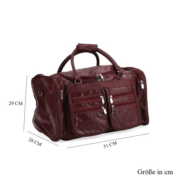 Patchwork-Reisetasche aus Schafleder mit 6 Außentaschen und Schulterriemen, 51x29x28 cm, Burgund image number 7