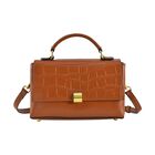 Cabrio Handtasche mit Krokoprägung aus echtem Leder, 25x8x15 cm, Braun