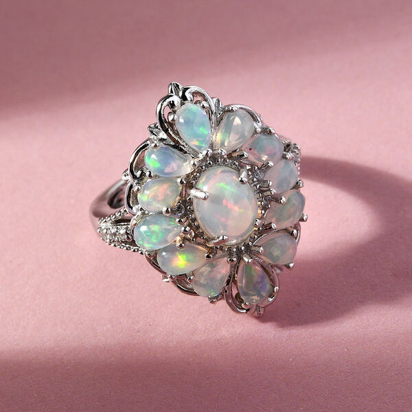 Natürlicher Äthiopischer Opal und Zirkon Ring 925 Silber platiniert  ca. 2,49 ct image number 2