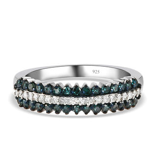 Blauer und weißer Diamant-Ring, 925 Silber platiniert (Größe 18.00) ca. 0.50 ct